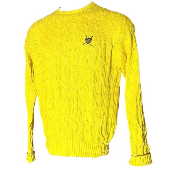 Polo Golf Ralph Lauren Cable Knit Yellow Ling Sleeve Logo On Chest - Picture 2 of 6